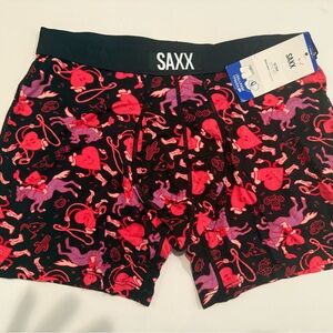 Saxx Boxer Briefs with Vibrant Red and Purple Pattern 2 pack Sm